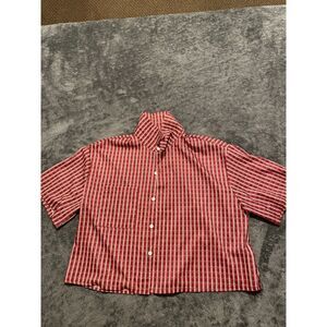 Red Plaid Boxy Button-Up Shirt